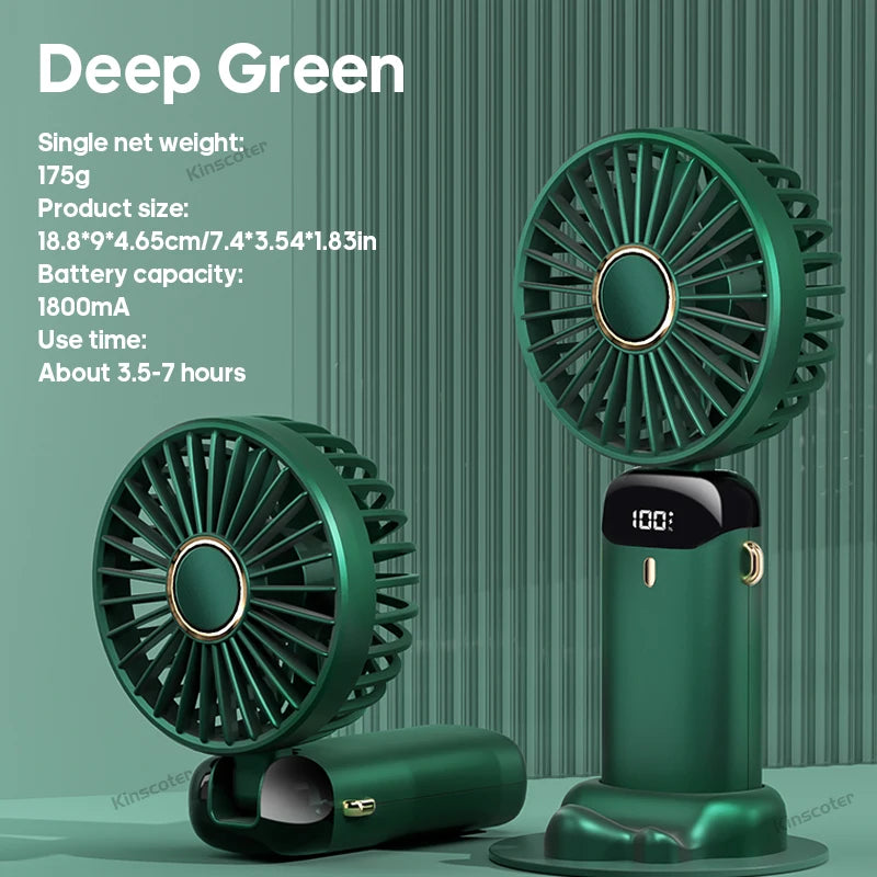 Mini ventilateur portable USB pliable et portable, à suspendre au cou, rechargeable par USB à 5 vitesses, avec support pour téléphone et écran d'affichage