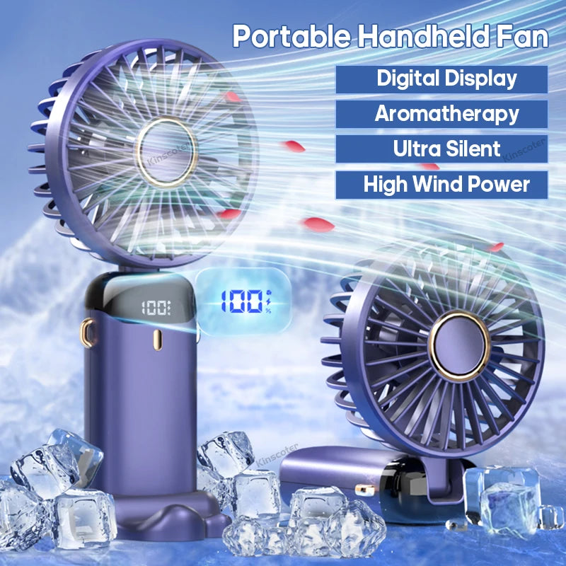 Mini ventilateur portable USB pliable et portable, à suspendre au cou, rechargeable par USB à 5 vitesses, avec support pour téléphone et écran d'affichage