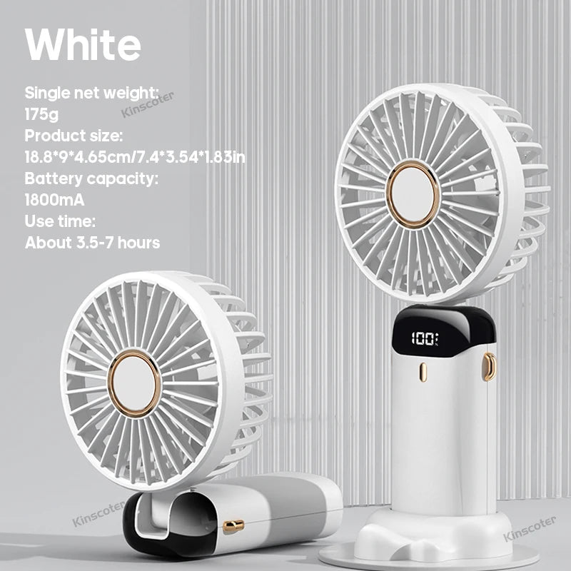 Mini ventilateur portable USB pliable et portable, à suspendre au cou, rechargeable par USB à 5 vitesses, avec support pour téléphone et écran d'affichage