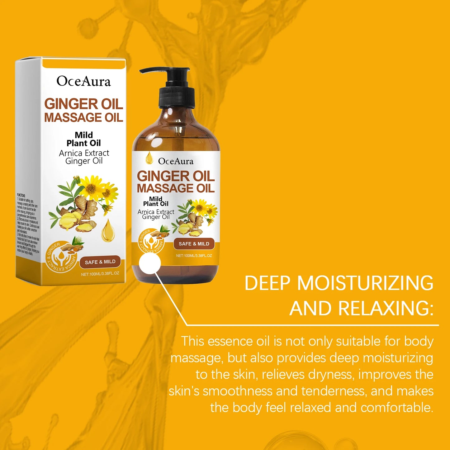 Huile essentielle relaxante pour le corps huile de massage au gingembre.