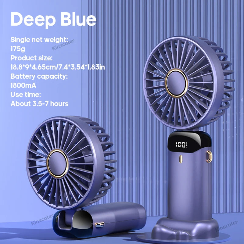 Mini ventilateur portable USB pliable et portable, à suspendre au cou, rechargeable par USB à 5 vitesses, avec support pour téléphone et écran d'affichage