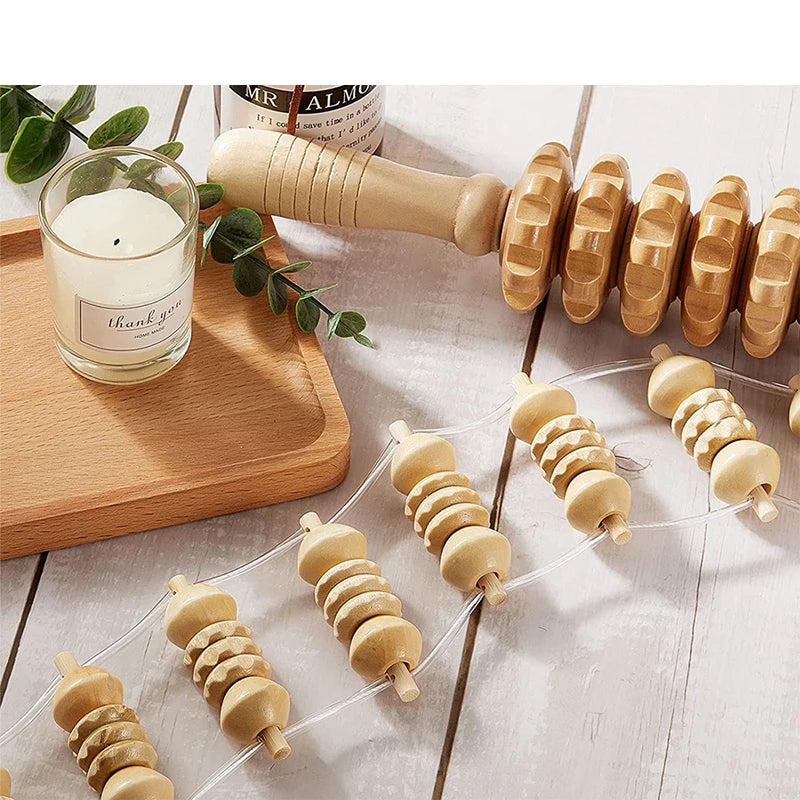 Outil de massage thérapeutique en bois, drainage lymphatique.