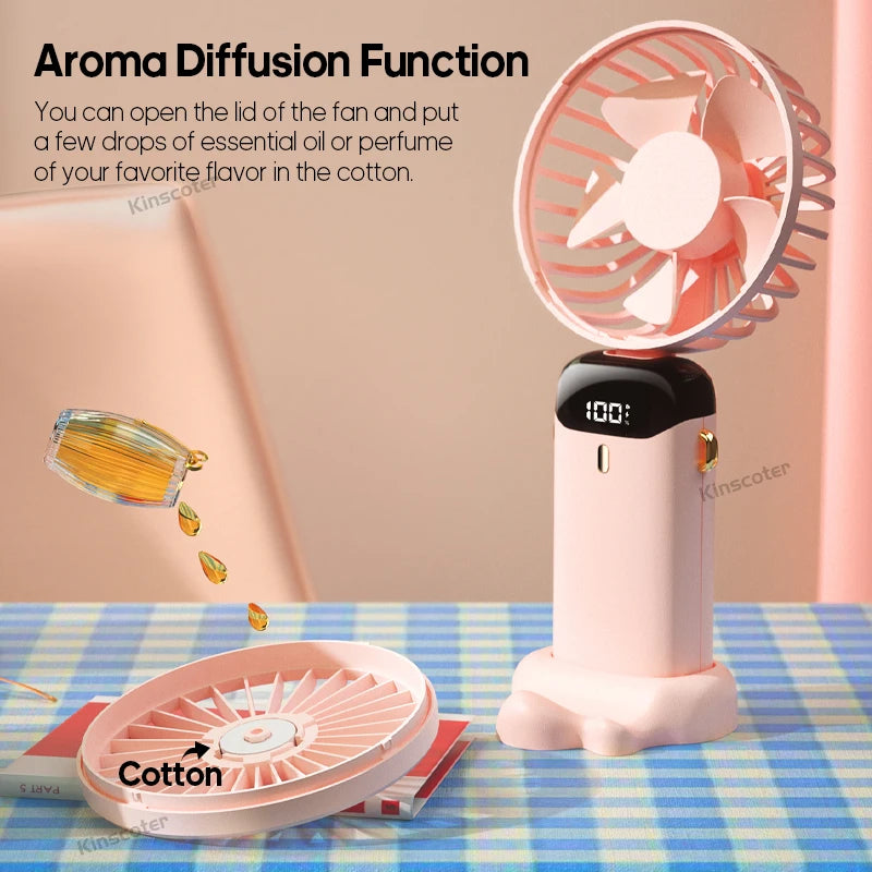 Mini ventilateur portable USB pliable et portable, à suspendre au cou, rechargeable par USB à 5 vitesses, avec support pour téléphone et écran d'affichage