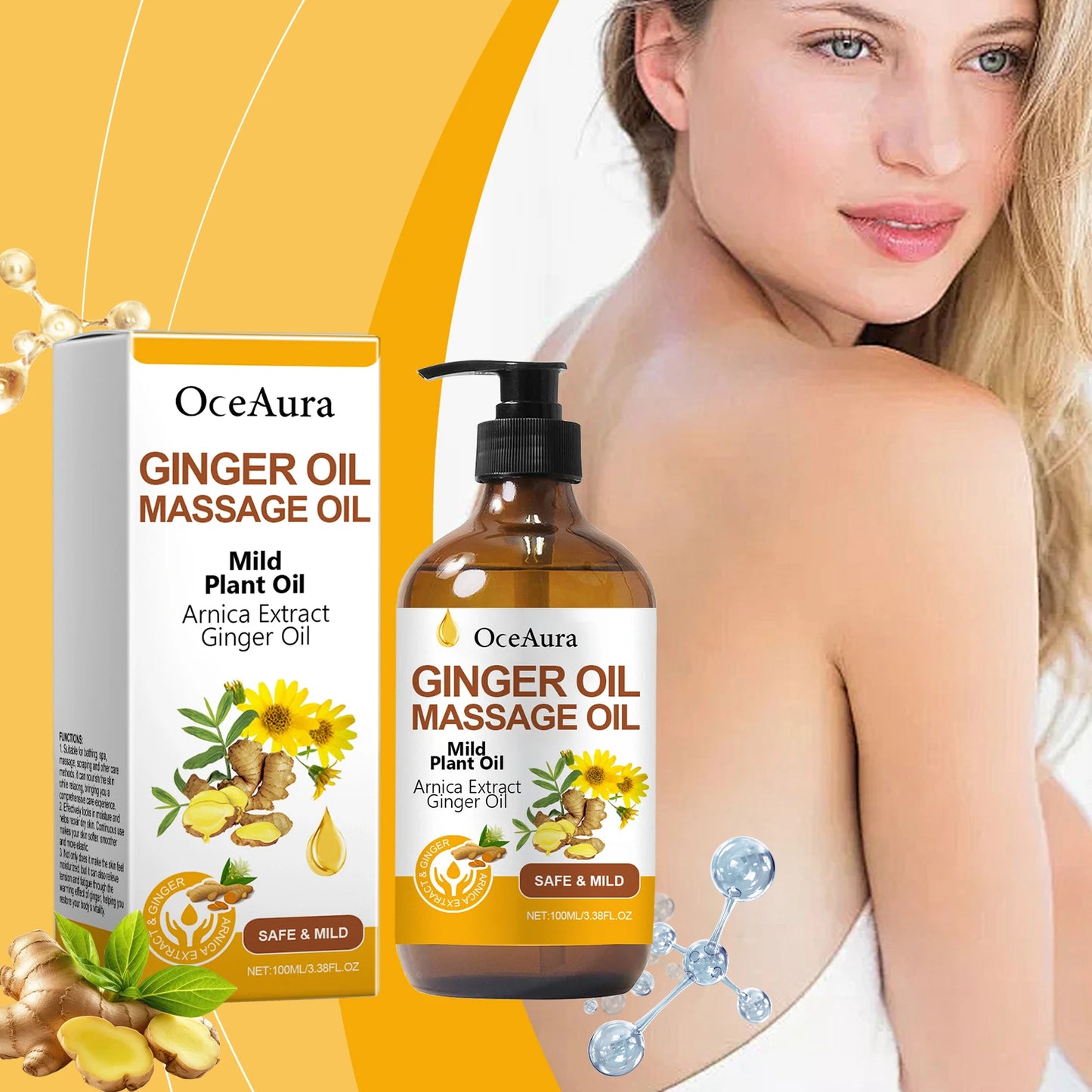 Huile essentielle relaxante pour le corps huile de massage au gingembre.