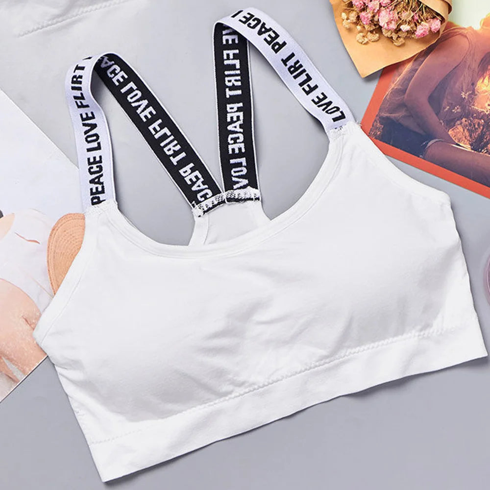 Sous vêtements de sport pour fitness femmes, haut court sans coutures, bretelles larges,