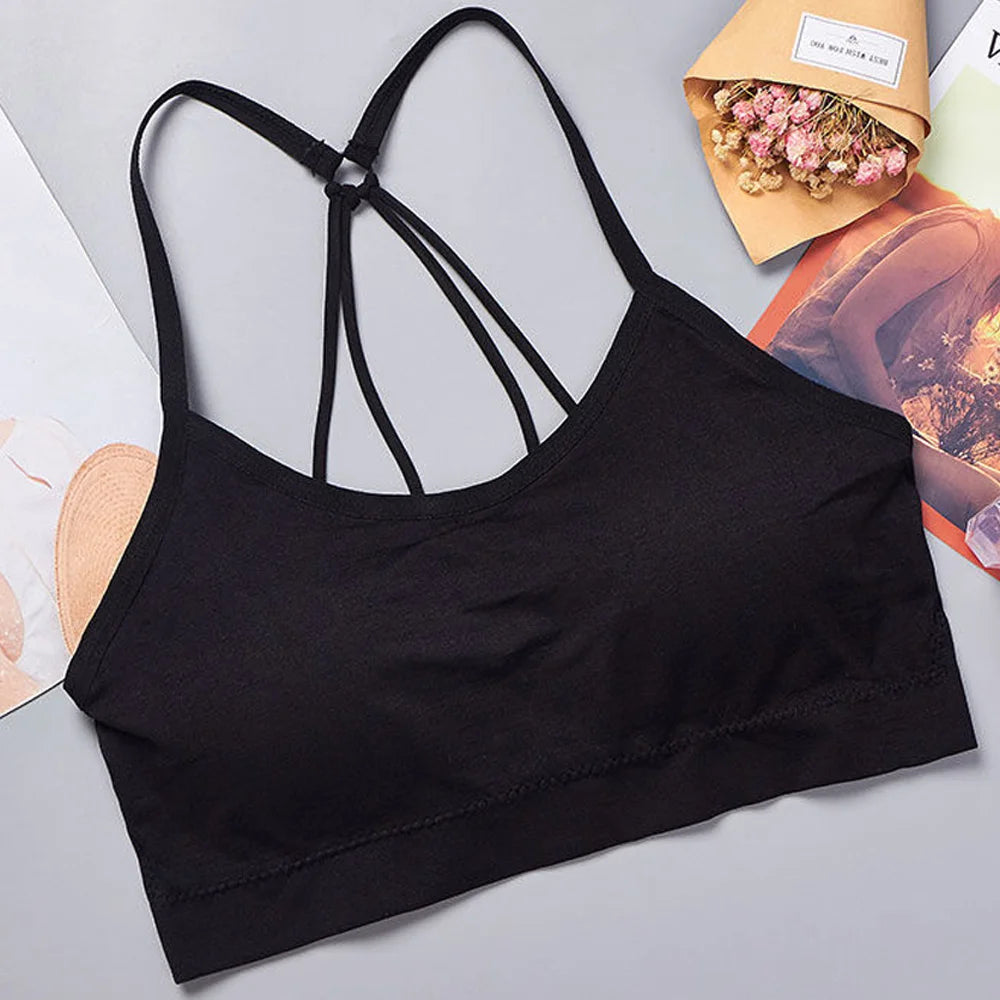 Sous vêtements de sport pour fitness femmes, haut court sans coutures, bretelles larges,