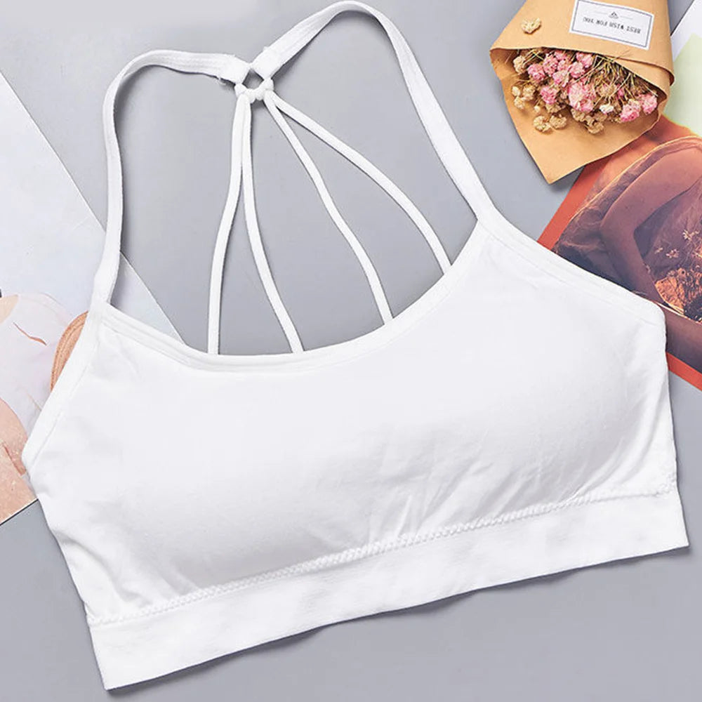 Sous vêtements de sport pour fitness femmes, haut court sans coutures, bretelles larges,