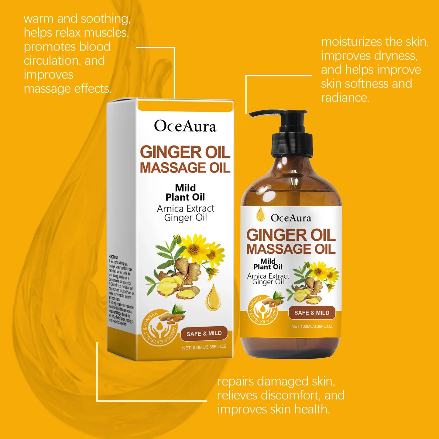 Huile essentielle relaxante pour le corps huile de massage au gingembre.