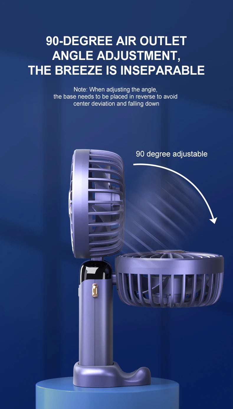 Mini ventilateur portable USB pliable et portable, à suspendre au cou, rechargeable par USB à 5 vitesses, avec support pour téléphone et écran d'affichage