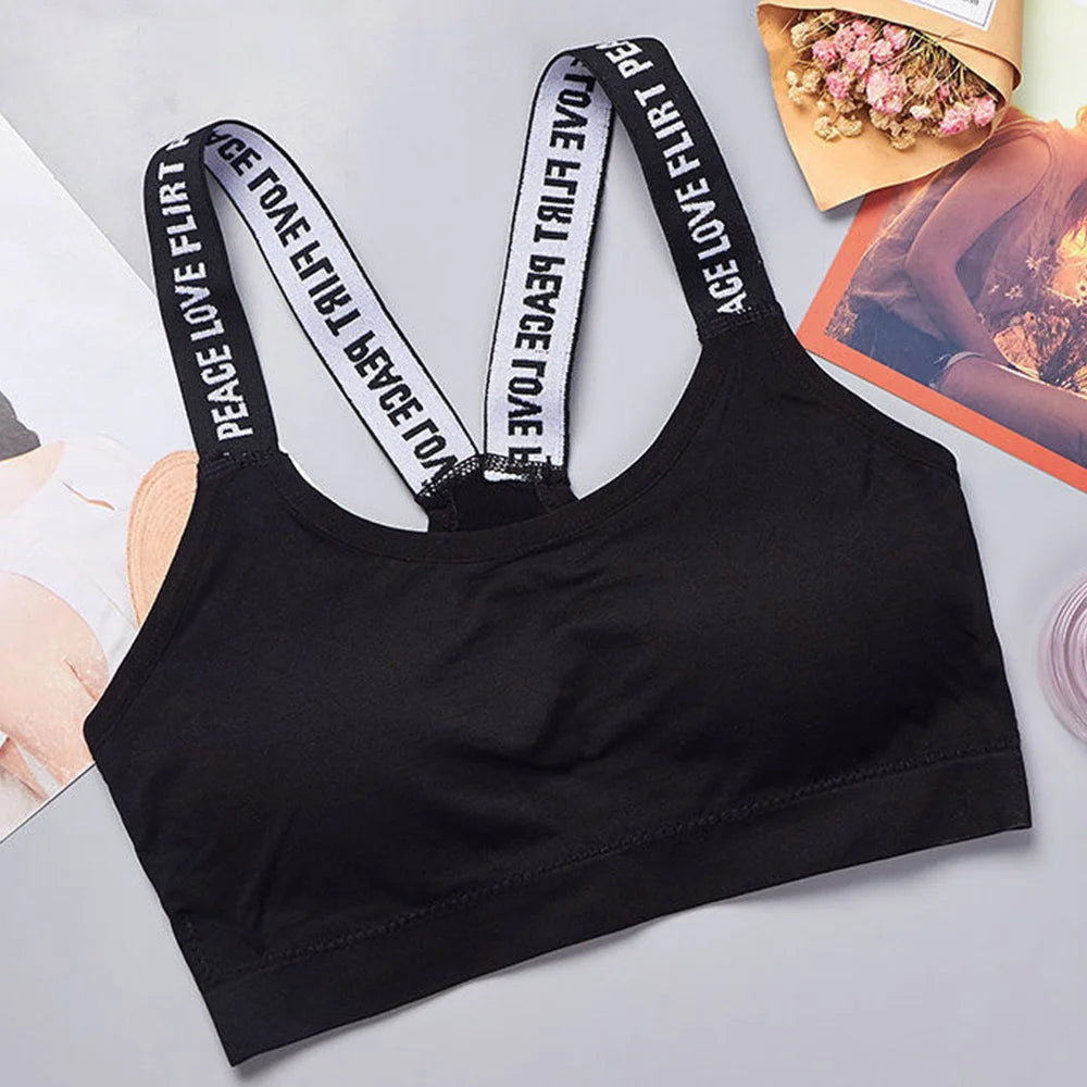 Sous vêtements de sport pour fitness femmes, haut court sans coutures, bretelles larges,