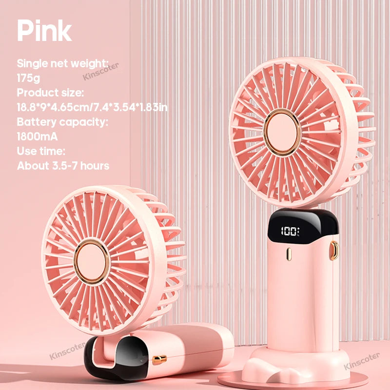 Mini ventilateur portable USB pliable et portable, à suspendre au cou, rechargeable par USB à 5 vitesses, avec support pour téléphone et écran d'affichage