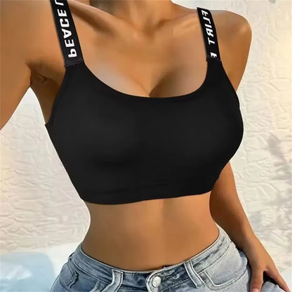 Sous vêtements de sport pour fitness femmes, haut court sans coutures, bretelles larges,