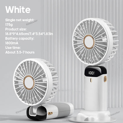 Mini ventilateur portable USB pliable et portable, à suspendre au cou, rechargeable par USB à 5 vitesses, avec support pour téléphone et écran d'affichage