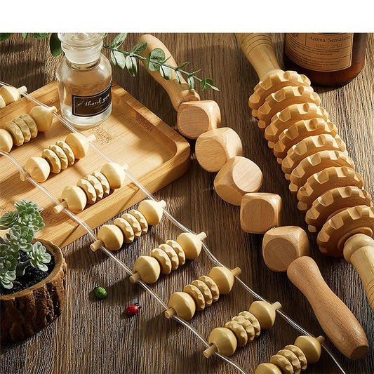 outil de massage thérapeutique en bois, drainage lymphatique.