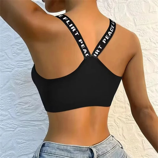 Sous vêtements de sport pour fitness femmes, haut court sans coutures, bretelles larges,