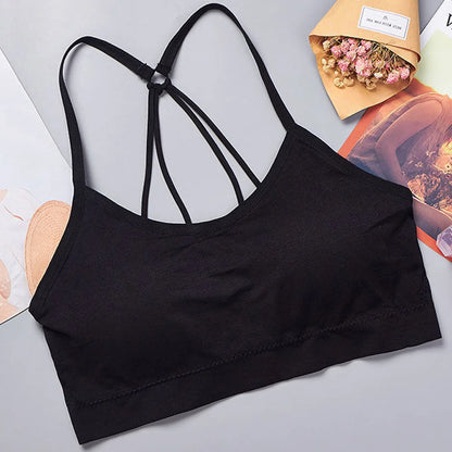 Sous vêtements de sport pour fitness femmes, haut court sans coutures, bretelles larges,
