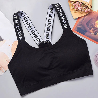 Sous vêtements de sport pour fitness femmes, haut court sans coutures, bretelles larges,